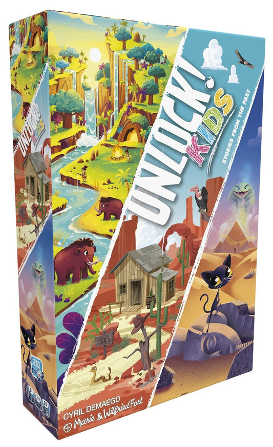 Board game box for 'Unlucky Kids' with colorful illustrations of various scenes.