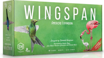 Wingspan Americas Expansion board game box with birds on a green background